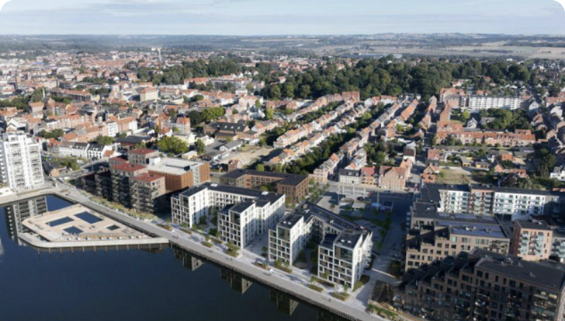 Billedet viser en rendering af Honnørkajen i Horsens