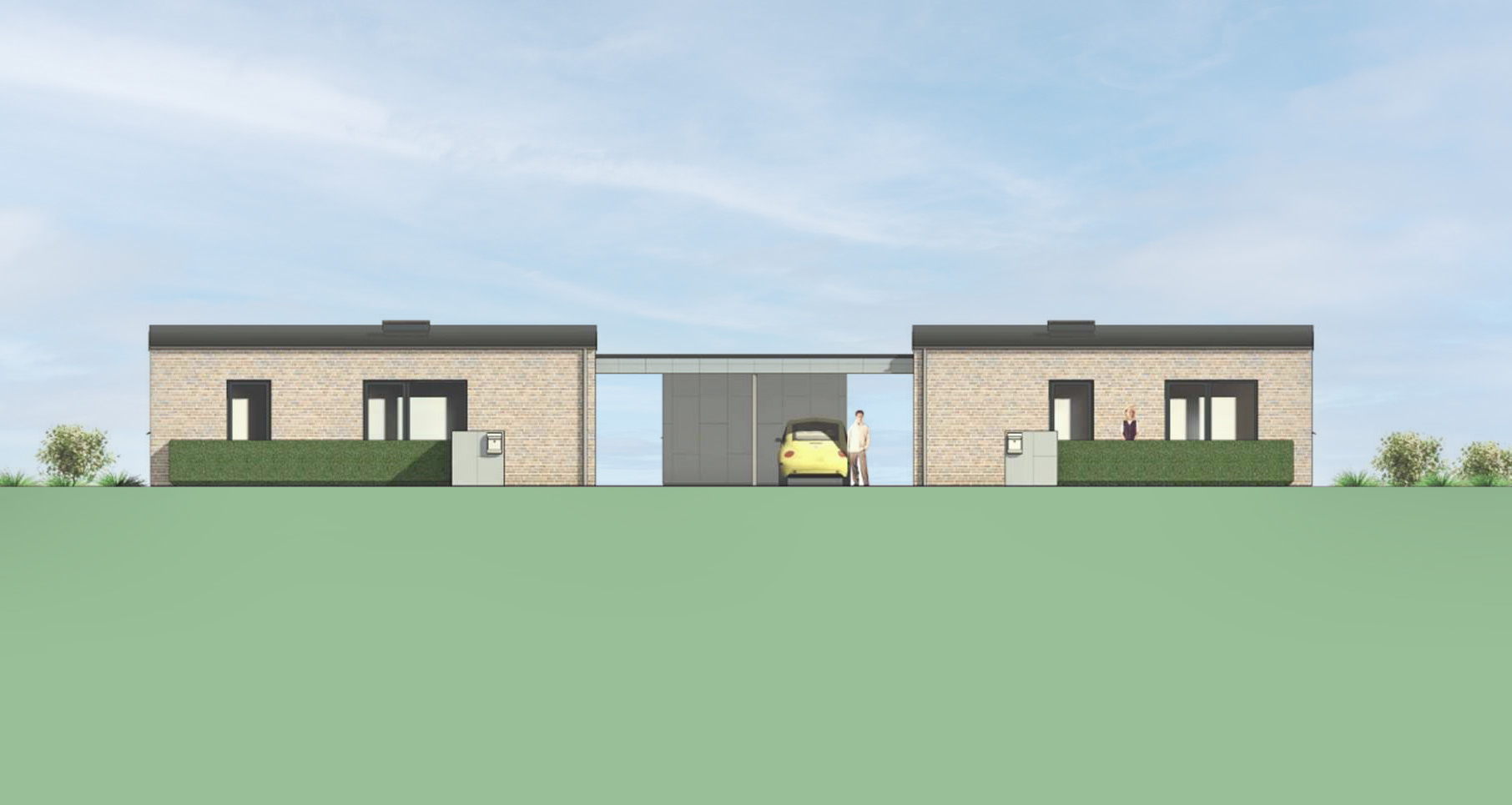 Billedet viser en rendering af rækkehusene i Bakkedalen i Østbirk